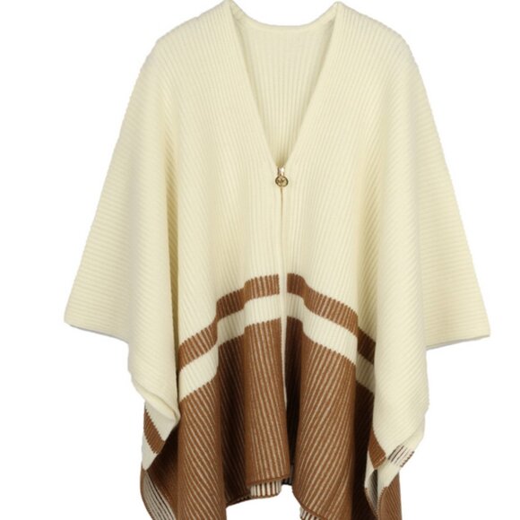 NWT Michael Michael Kors Women's Plaited Fisherman Rib Poncho - Cream OS - Picture 5 of 5
